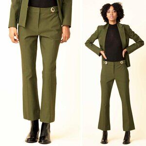 Derek Lam 10 Crosby Womens Cropped Flare Trouser Pants Grommet Detail Army Green